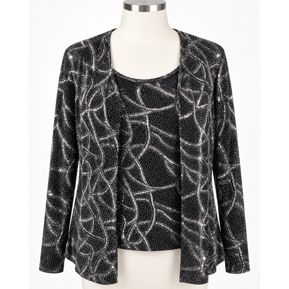Xscape by Joanna Chen Dresses & Skirts - Xscape by Joanna Chen Black Silver Glitter Rhinestone 2 Piece Cardigan Set L